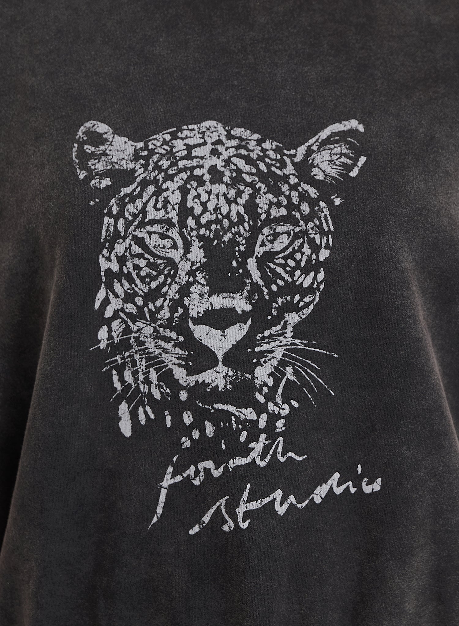 Black Acid Wash Leopard Motif Oversized Sweatshirt